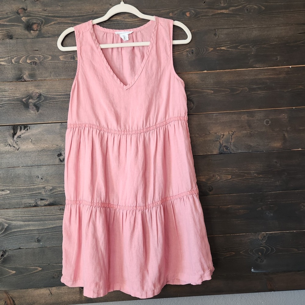 Lucky Brand Baby Doll Tiered Linen Dress Small Pink Boho Summer Beach Croquette - Picture 11 of 11